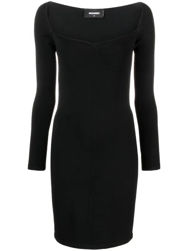 bcbgeneration black one shoulder dress Long Sleeve Rib Knit Mini Dress