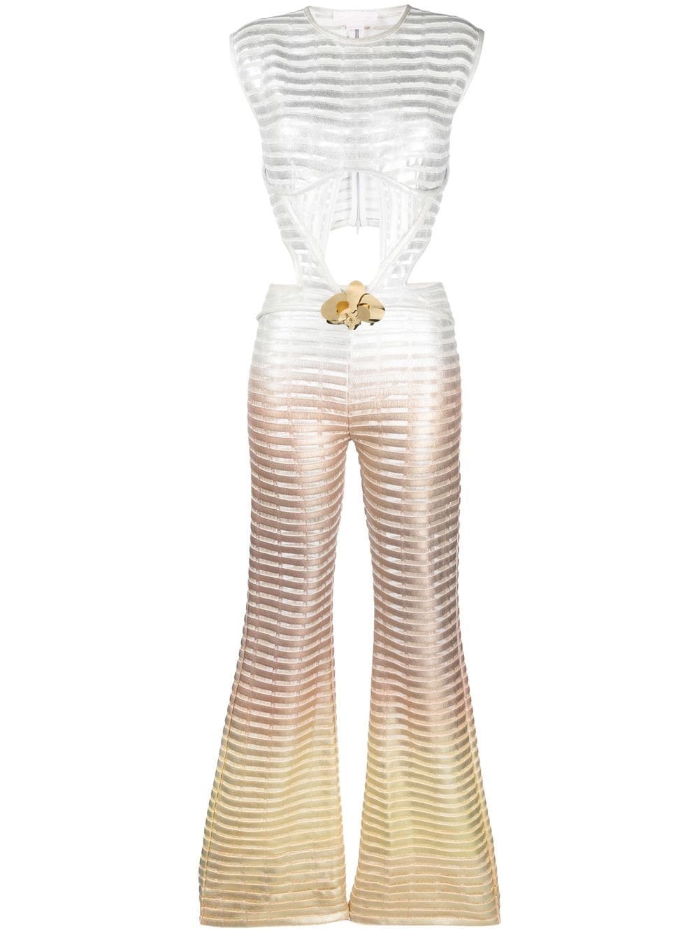 Genny Ombré Laminated-print Jumpsuit In White