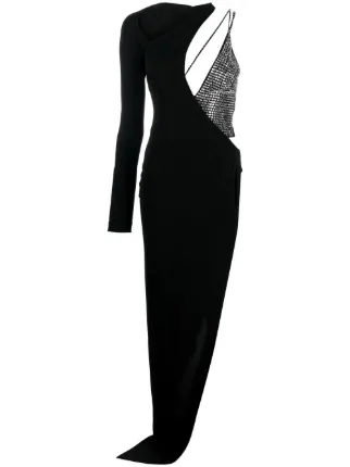 Genny Asymmetric crystal-embellished Dress | Black | FARFETCH IN