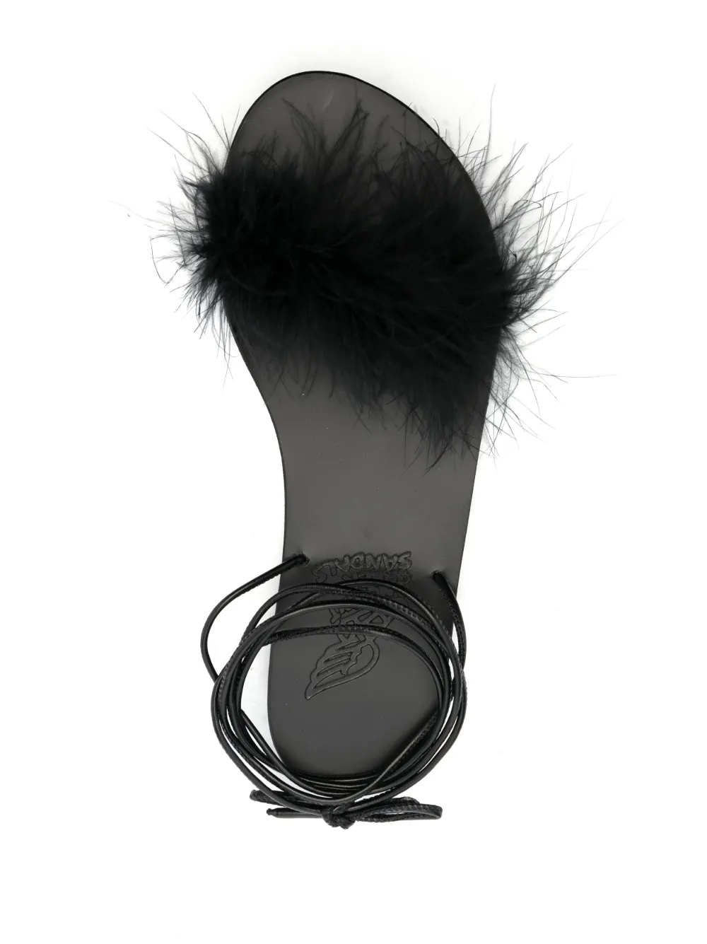 Shop Ancient Greek Sandals Choros Marabu Feather Leather Sandals In Black