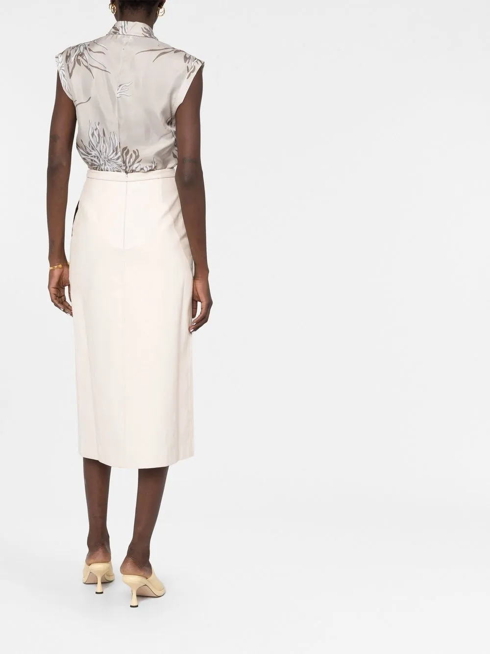 Brunello Cucinelli Marine Botanical-print Silk Wrap Blouse In Neutrals