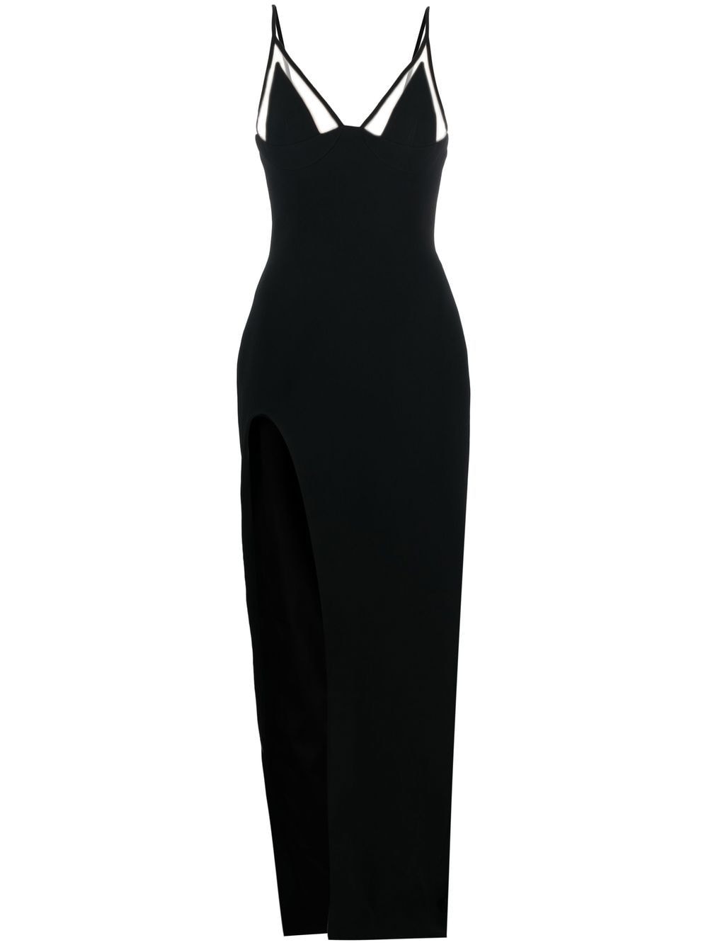 Shop David Koma V-neck Side-slit Cady Gown In Schwarz