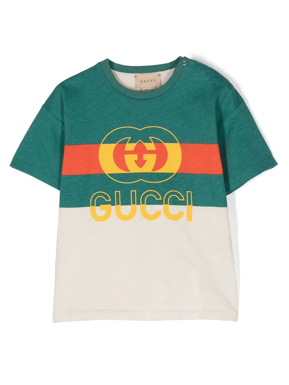 Gucci Babies' Logo印花棉t恤 In Bone/mc