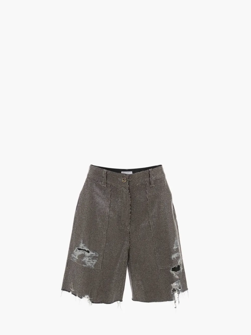 Jw Anderson Distressed Embellished Denim Shorts In Grey