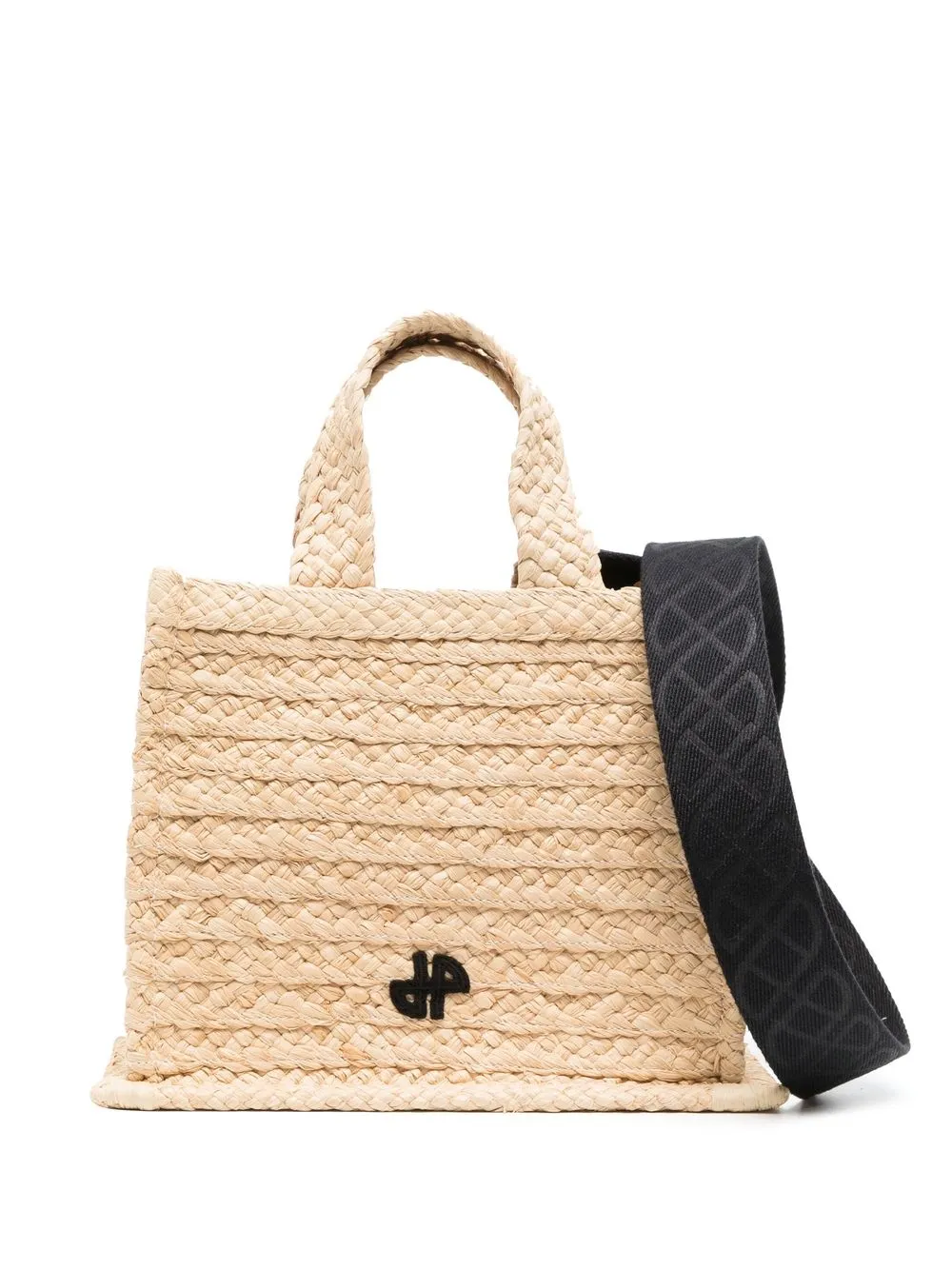 

Patou embroidered raffia tote bag - Brown