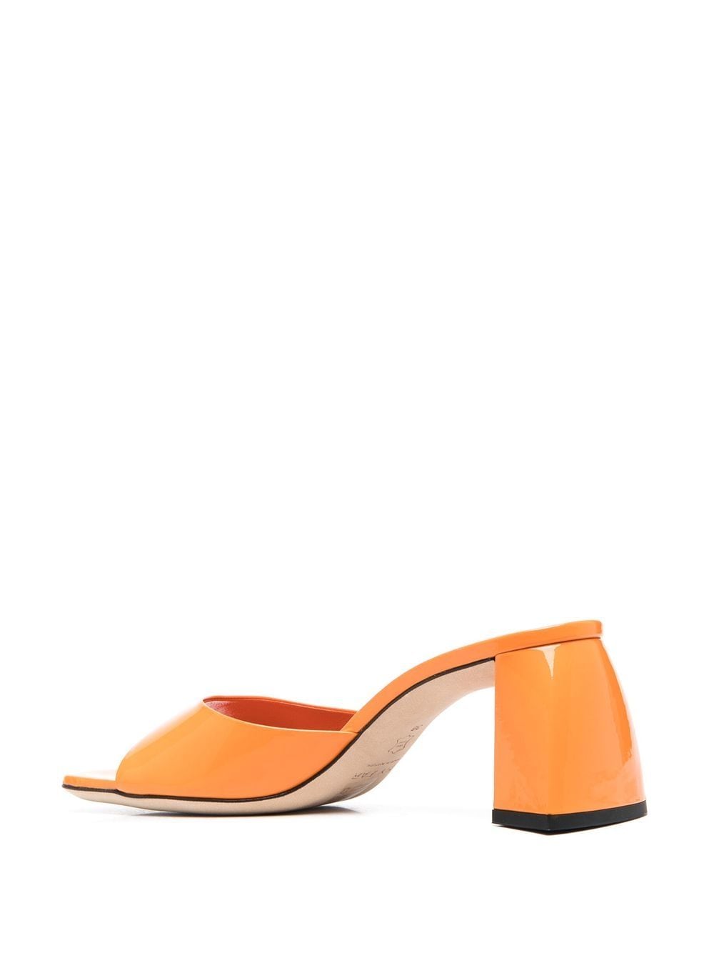 Shop By Far Michele Patent Block-heel Mules In Orange