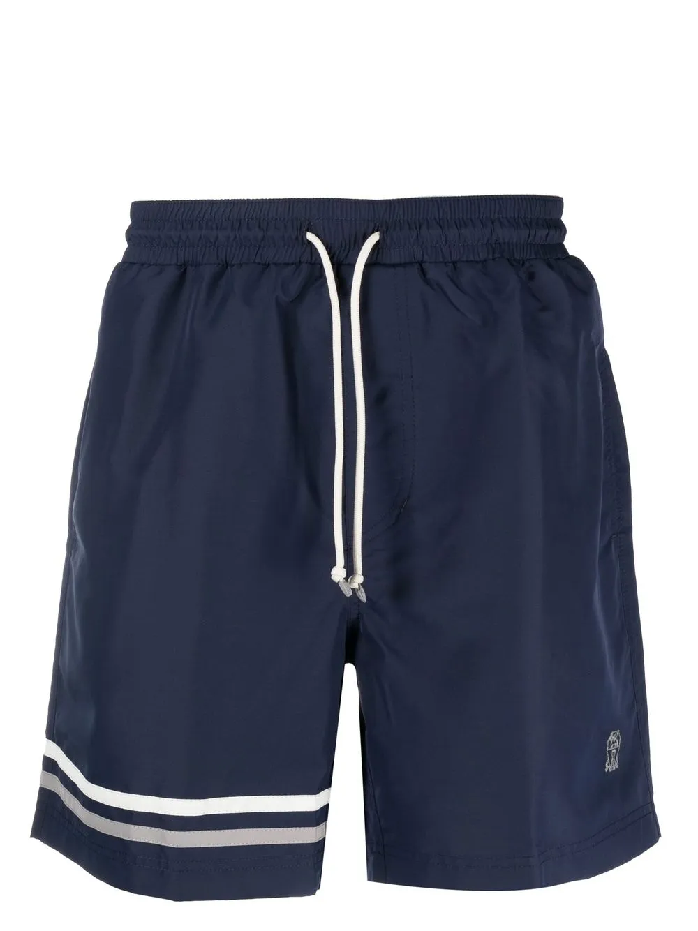 

Brunello Cucinelli shorts de playa con cordones en la pretina y logo estampado - Azul