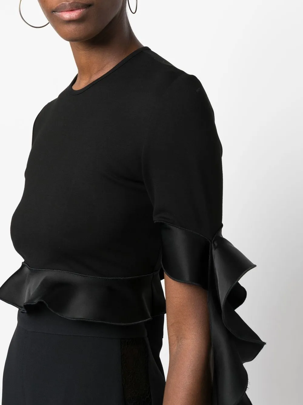 Shop David Koma Ruffle-trim Cropped Top In Schwarz