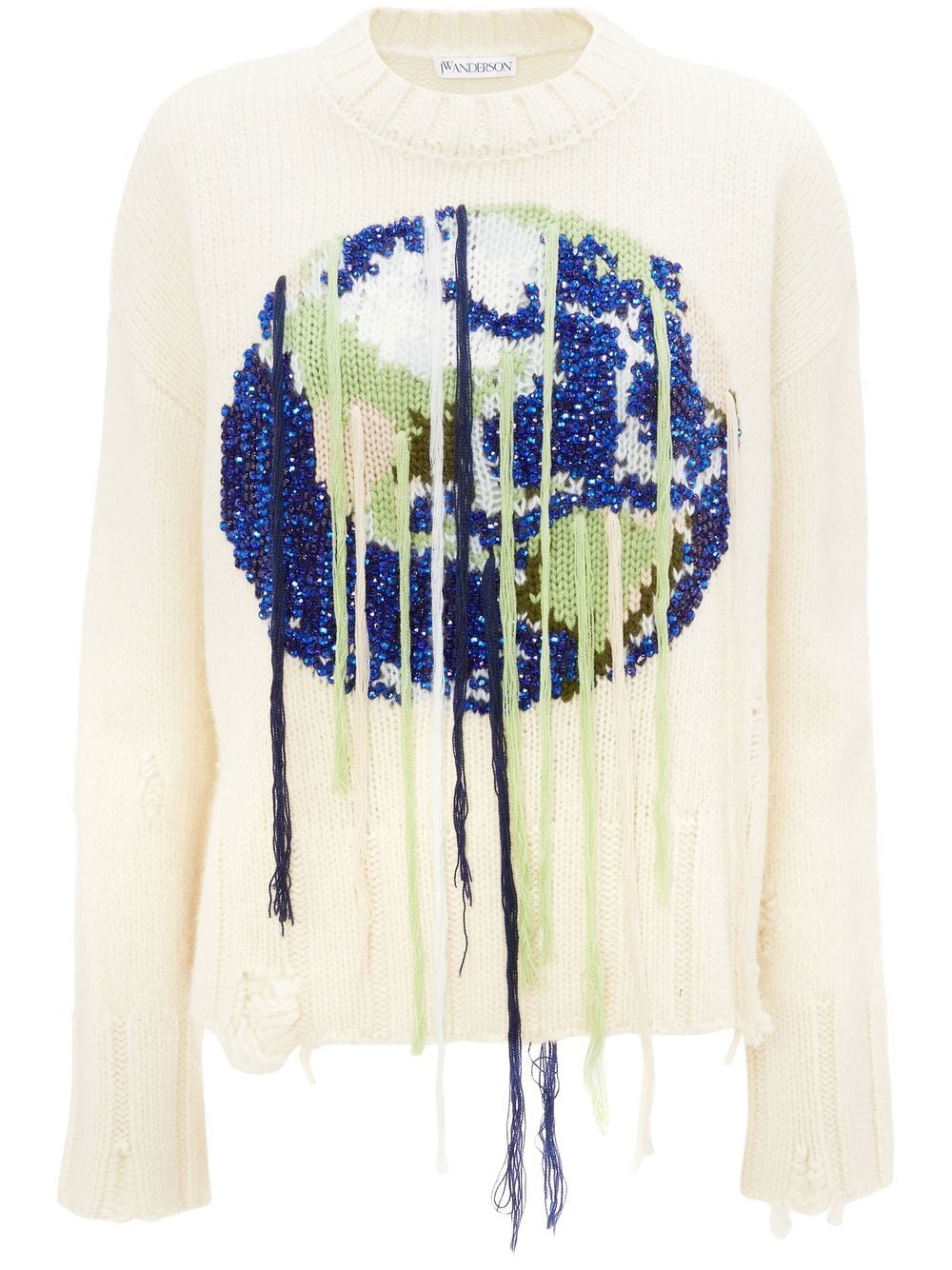 Shop Jw Anderson Fringed Intarsia-knit Globe Jumper In White