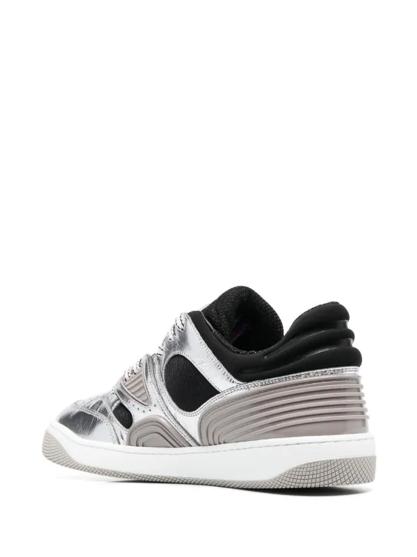 Gucci Silver & Black Leather Basket Sneaker (NEW!) Gucci Black Leather Silver Metallic High-top Sneakers - 42  main image 2
