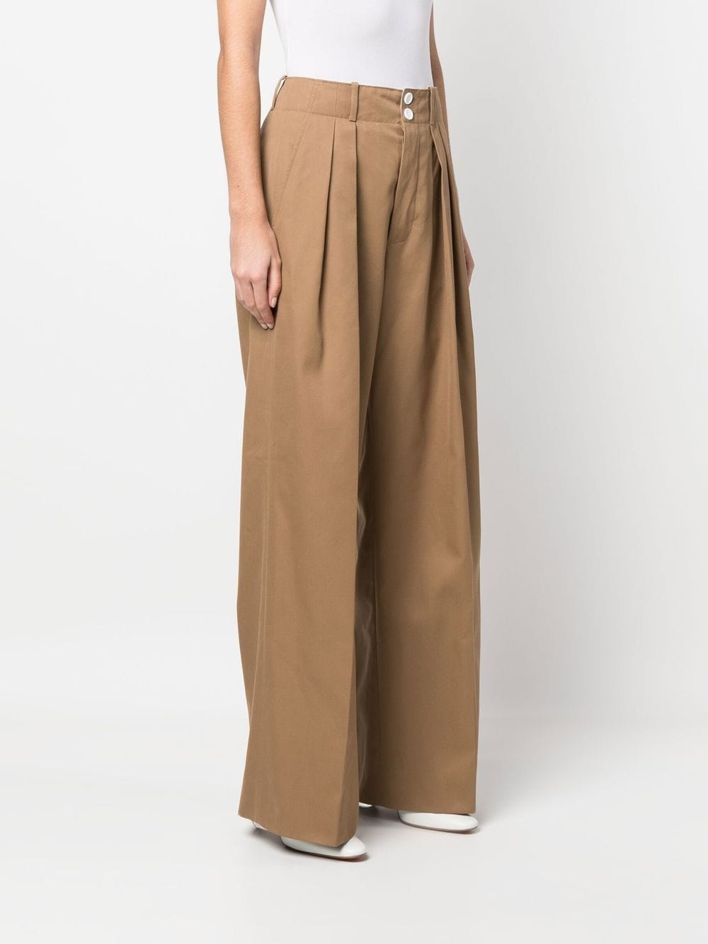 Shop Plan C Pleated High-waisted Trousers In Brown