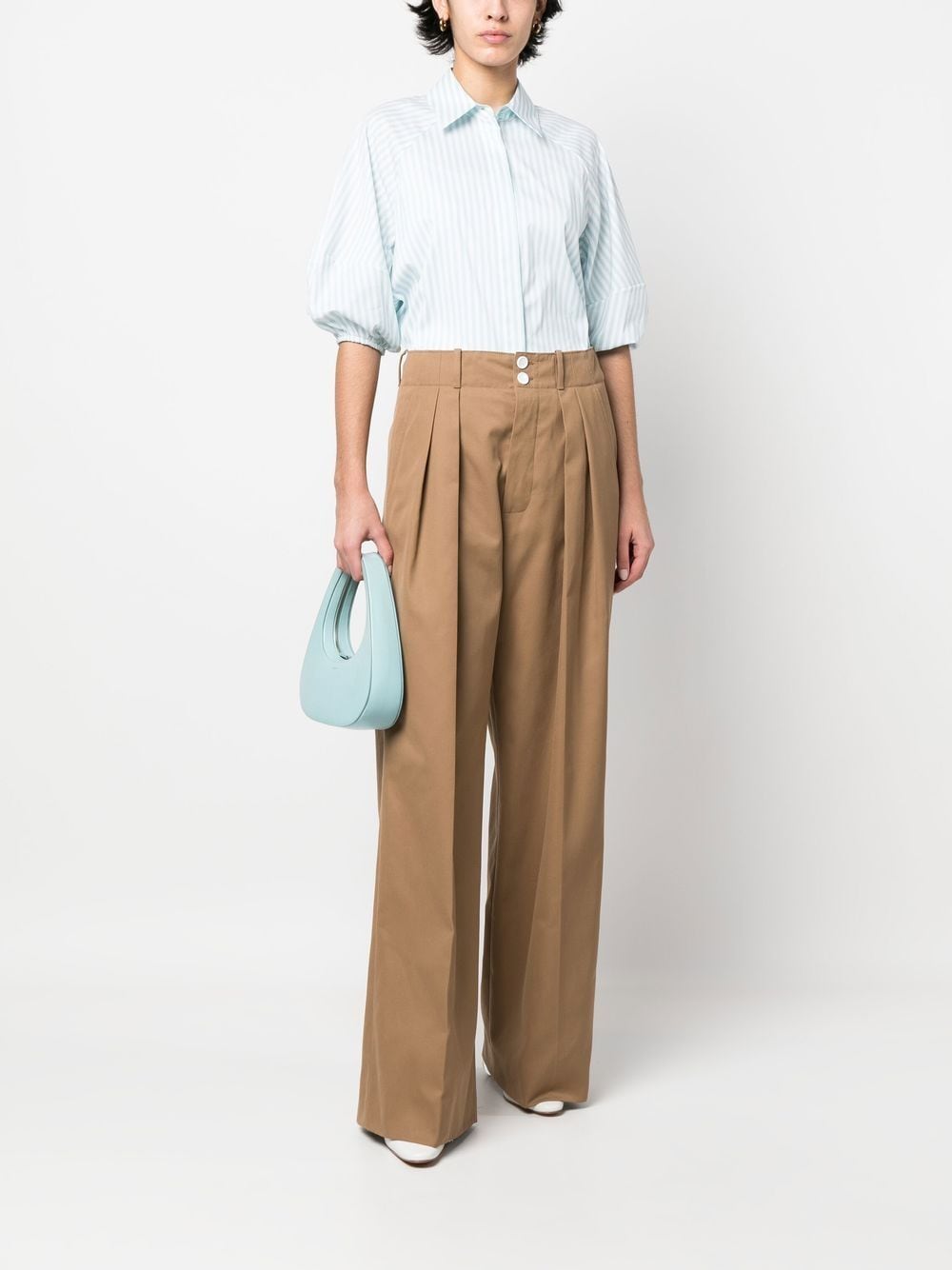 Shop Plan C Pleated High-waisted Trousers In Brown