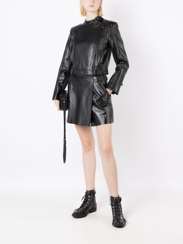 FIONA Women Black Leather Denim Jacket