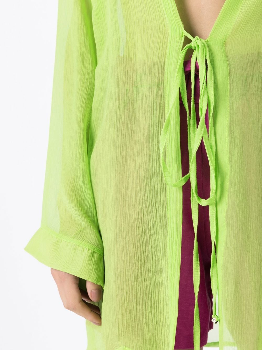 Shop Amir Slama Tie-front Crinkled Silk Blouse In Green