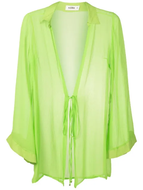 Amir Slama blusa de seda con moño y diseño arrugado