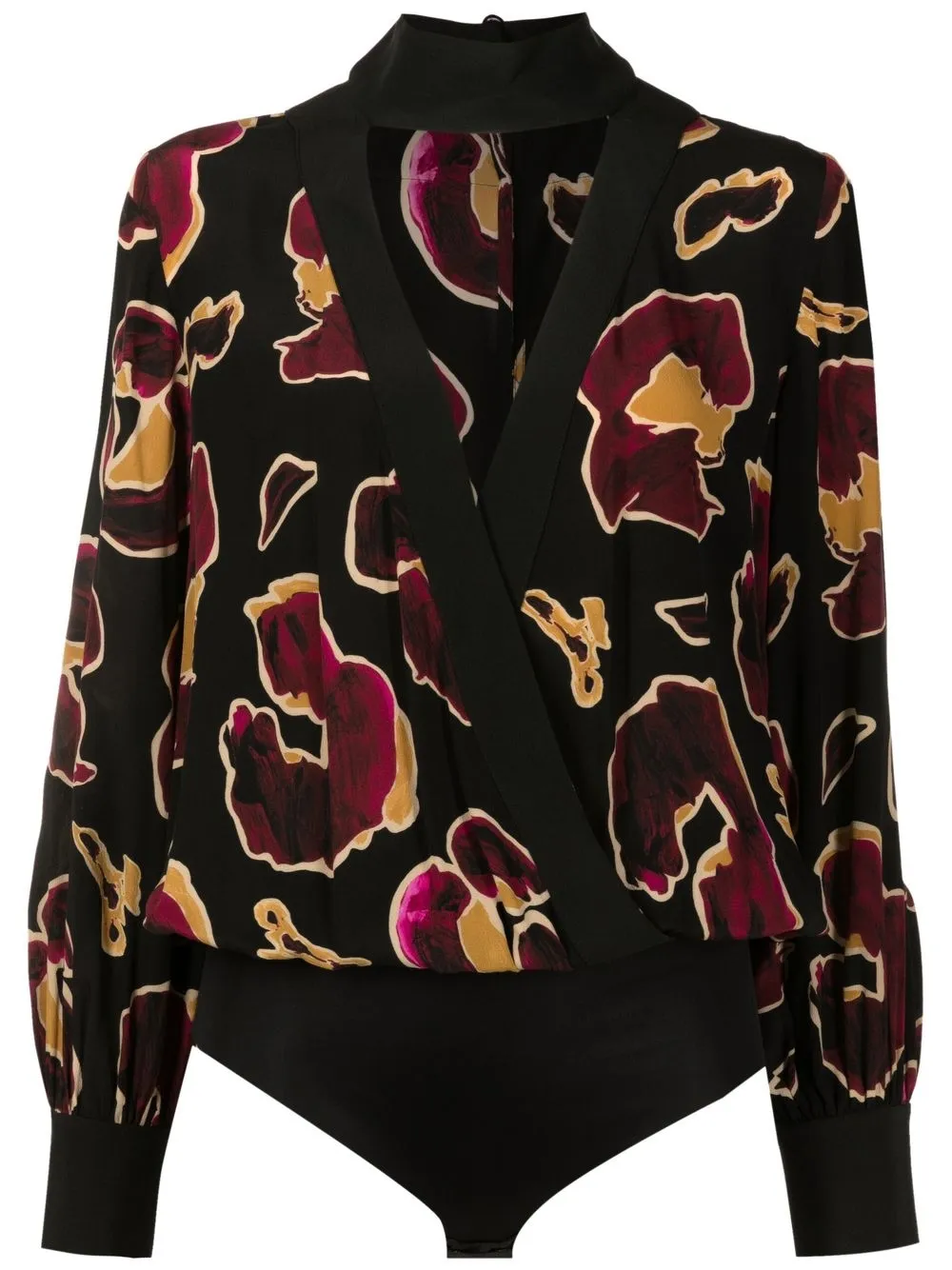 Nk Olivia Abstract-print Silk Bodysuit In Black