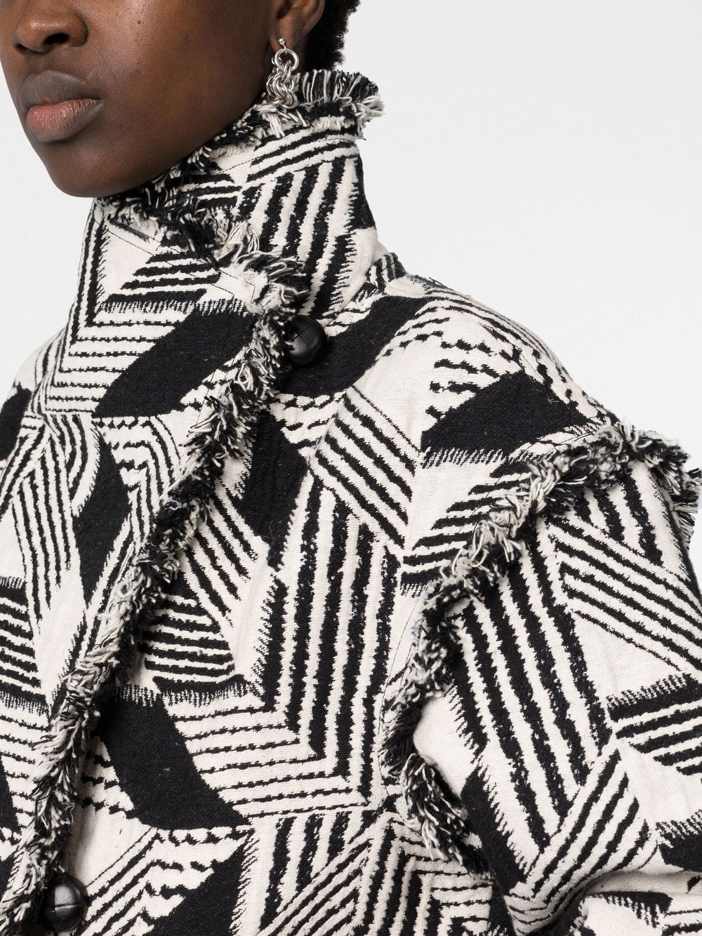 Shop Isabel Marant Étoile Geometric-print Frayed Jacket In Black