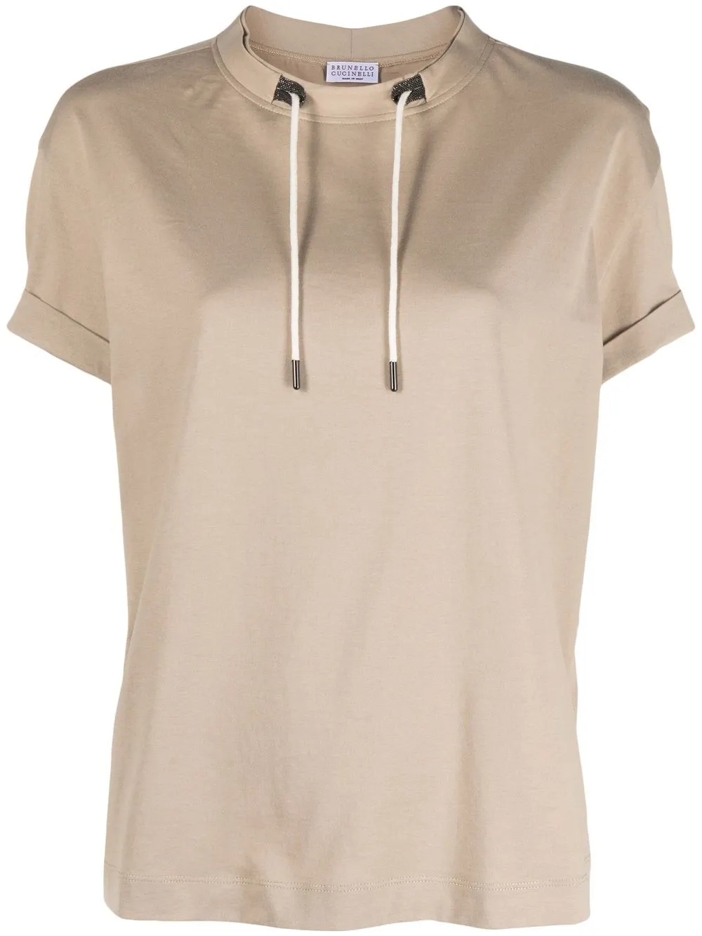 

Brunello Cucinelli Monili-embellished drawstring cotton T-shirt - Neutrals