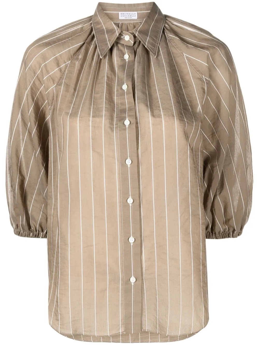 

Brunello Cucinelli pinstriped three-quarter sleeve shirt - Brown