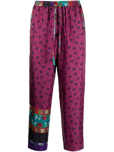 Aloe mix-print silk trousers