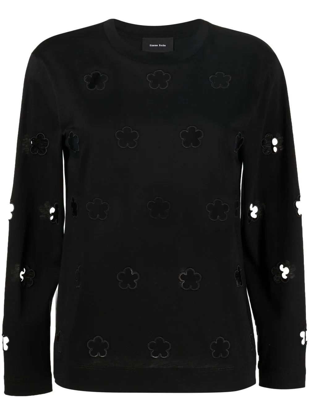 

Simone Rocha playera floral con aberturas - Negro