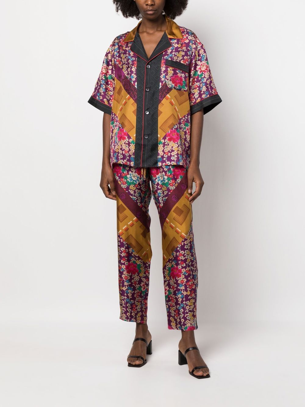 Shop Pierre-louis Mascia Floral-print Silk Trousers In Violett