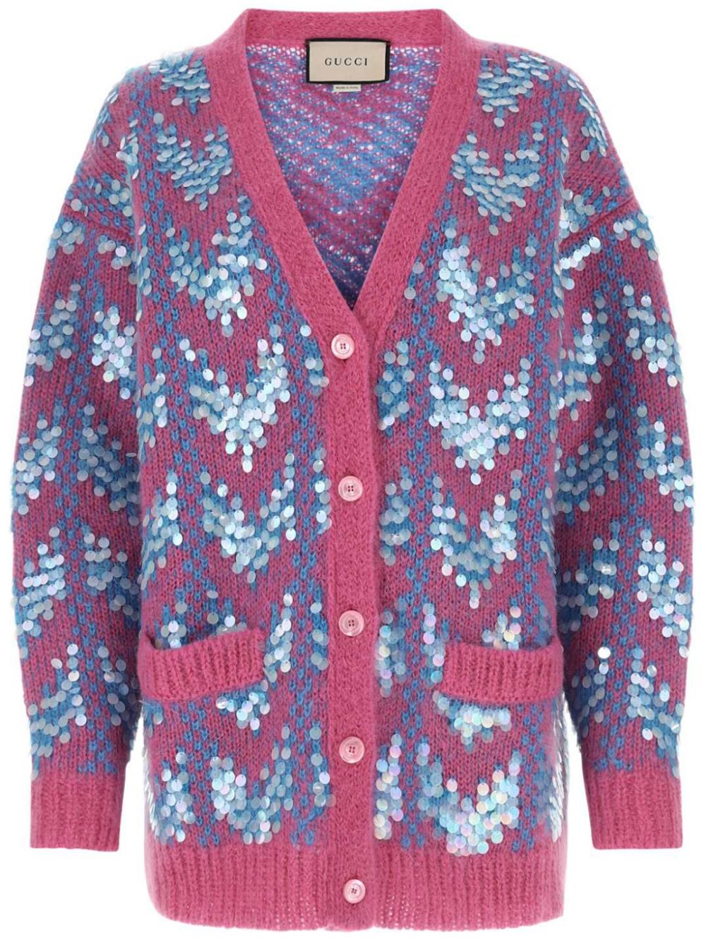 sequinned chevron-knit cardigan