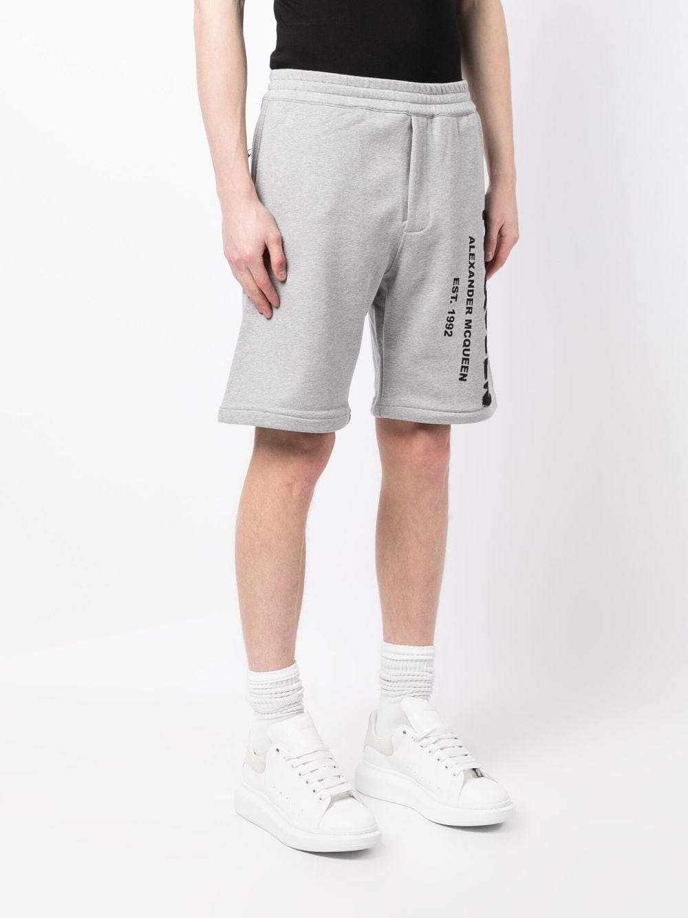 Shop Alexander Mcqueen Logo-print Cotton Track Shorts In Grau