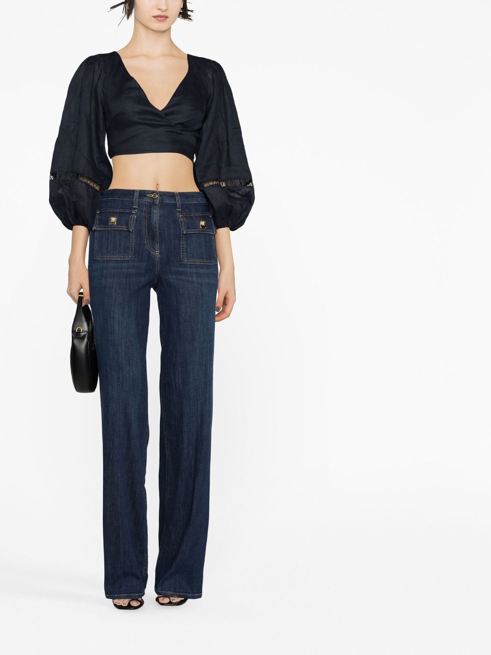 Shop Elisabetta Franchi Flap-pockets Wide-leg Jeans In Blue