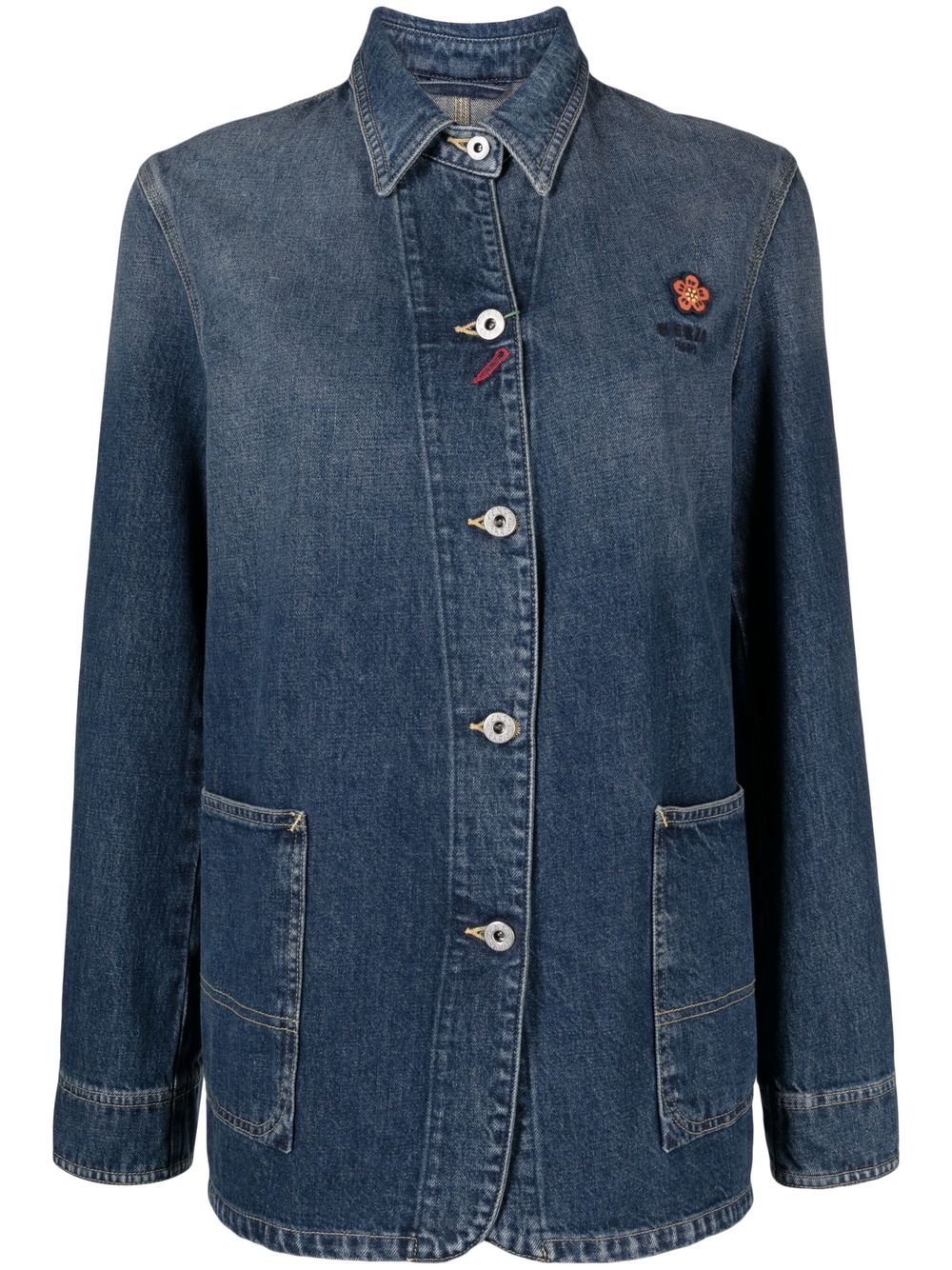 Shop Kenzo Pouch-pocket Denim Shirt Jacket In Blue