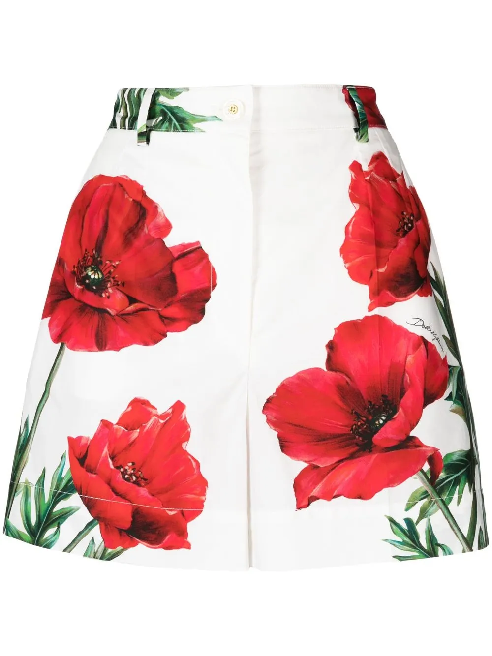 Shop Dolce & Gabbana Floral-print Cotton Tailored Shorts In White