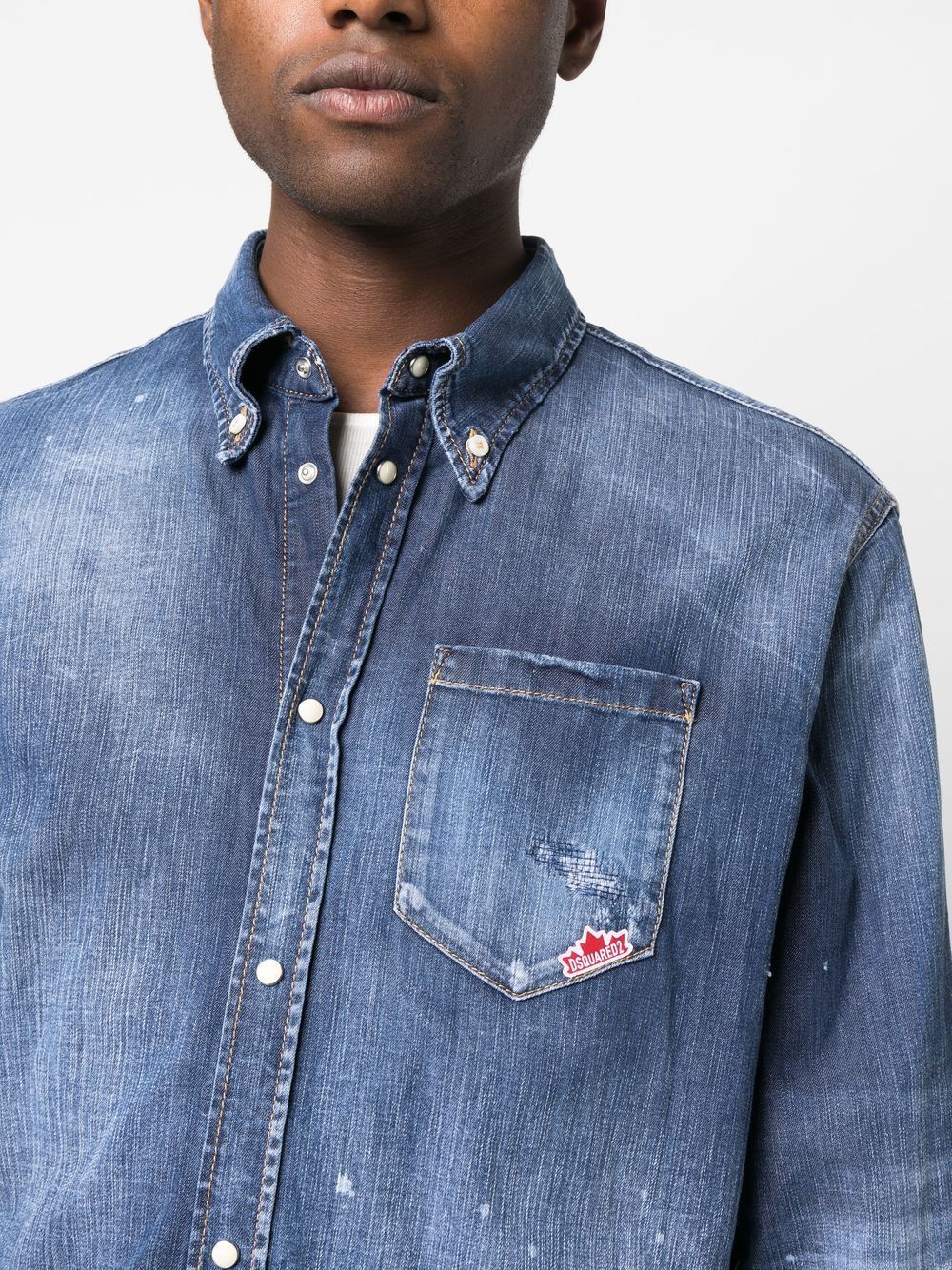 Shop Dsquared2 Button-collar Faded Denim Shirt In Blau