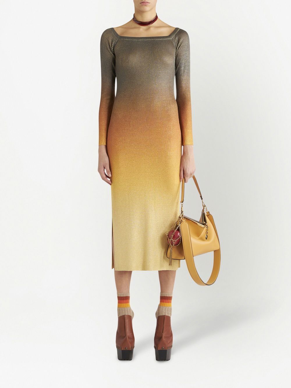 Shop Etro Gradient-effect Ribbed-knit Dress In Yellow