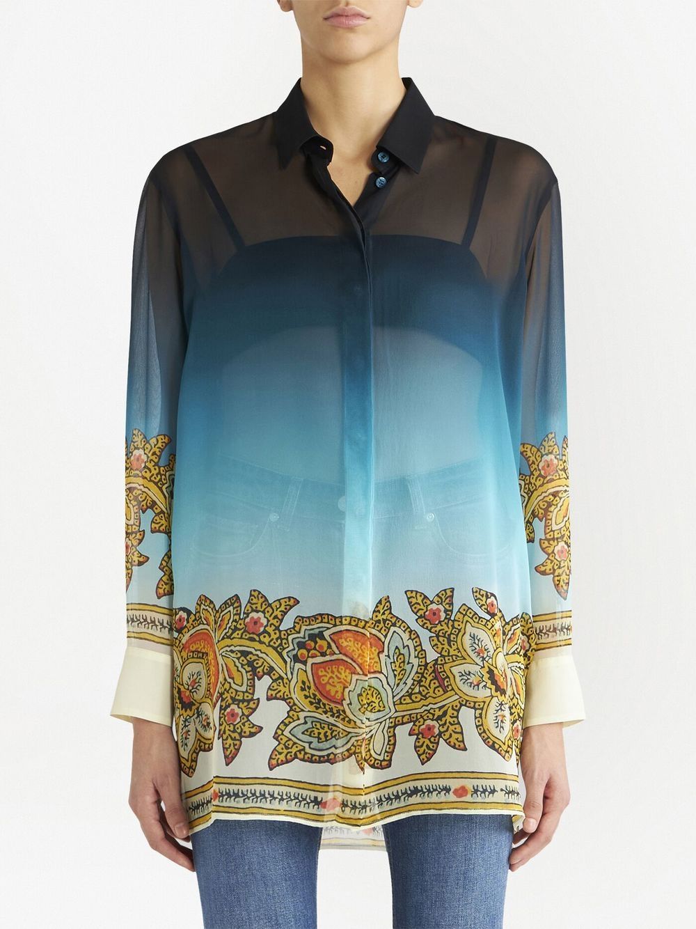 Shop Etro Floral-print Silk Shirt In Blue