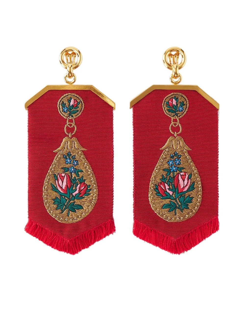 Etro Embroidered Fringed Earrings In Green