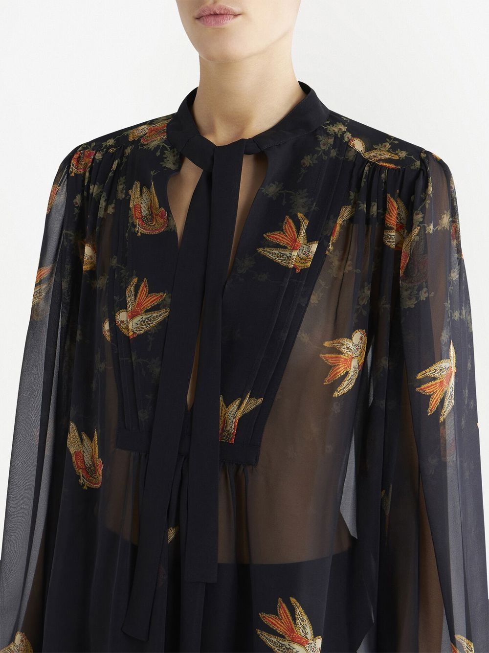 Shop Etro Bird-print Silk Blouse In Black