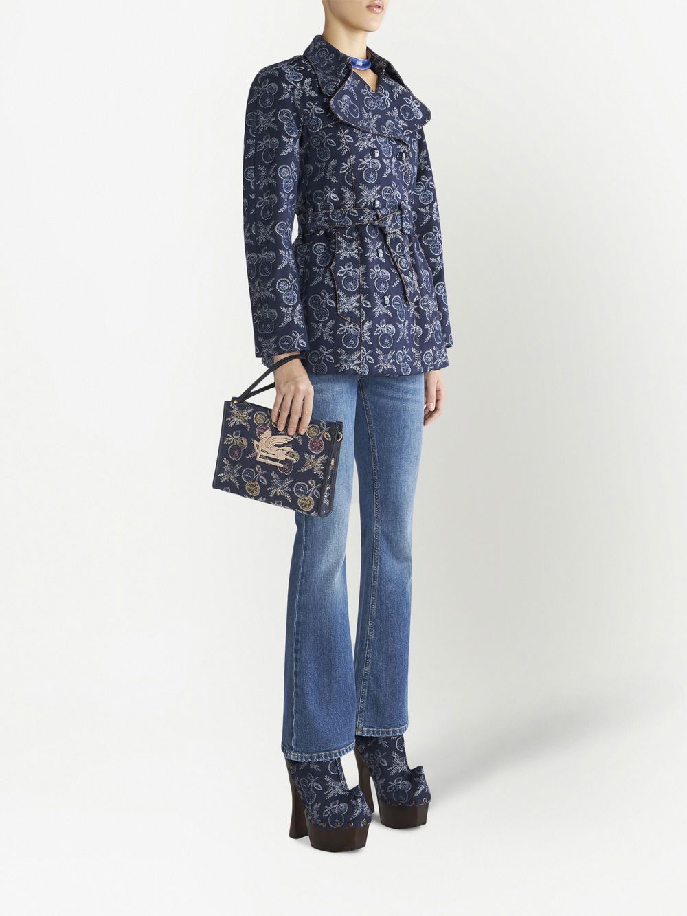 Shop Etro Logo-embroidered Jacquard Beauty Case In Blue