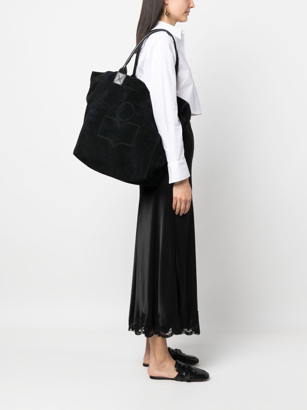 Shop Isabel Marant Logo-embroidered Suede Tote Bag In Black