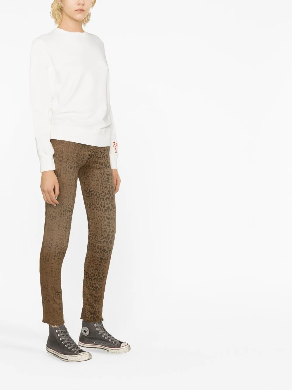 Golden Goose Logo-patch Crew-neck Sweatshirt In Weiss