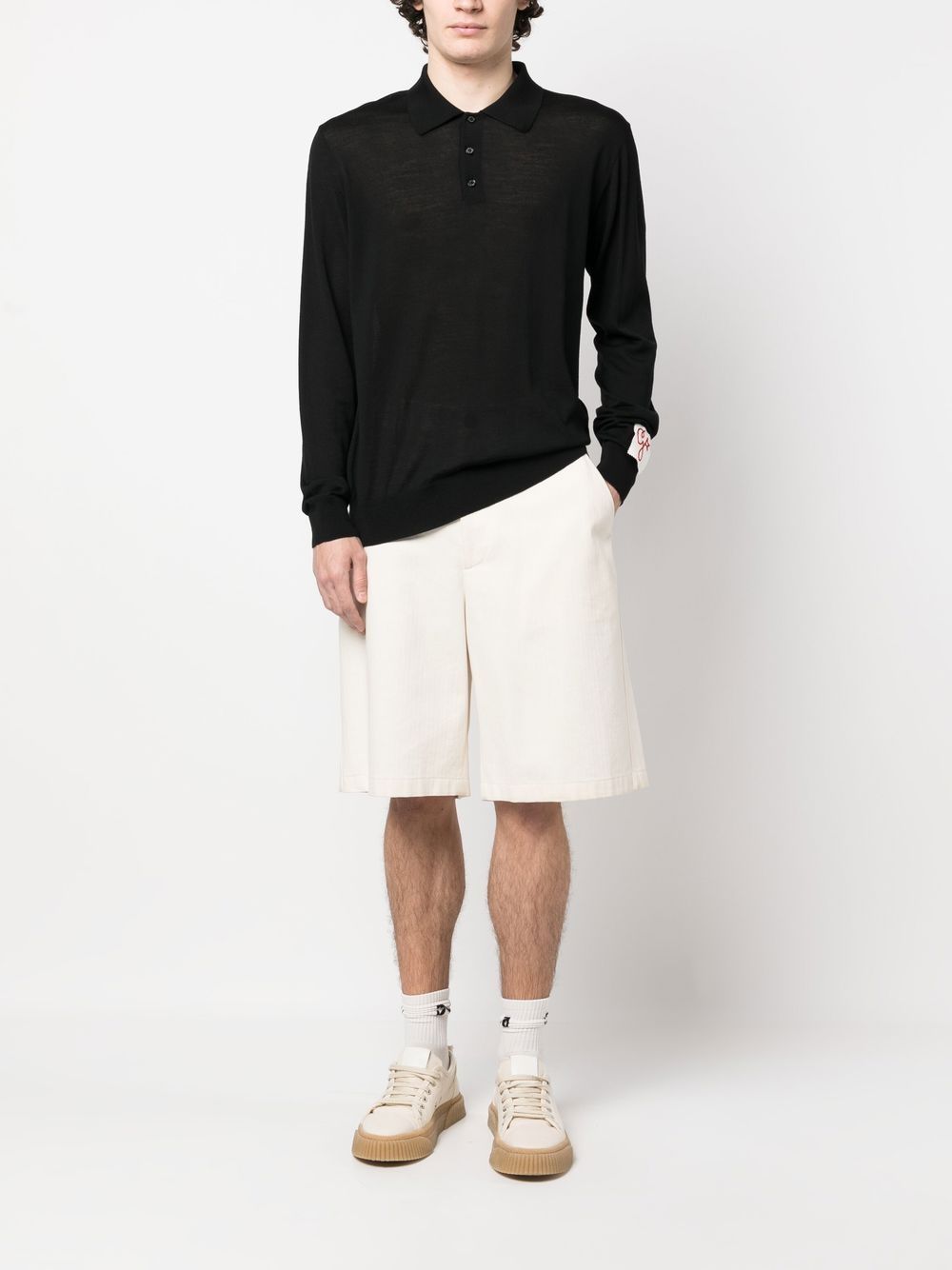 Shop Golden Goose Long-sleeve Knitted Polo Shirt In Black