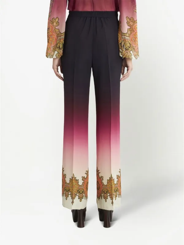 パンツ Etro Pink And Green Printed Viscose-Silk Trousers Semi-sheer flared jersey pants in multicoloured - Etro