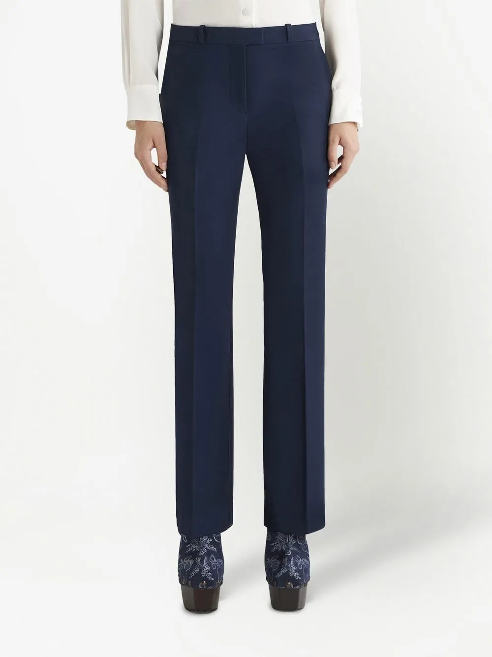 Shop Etro Pressed-crease Tailored Trousers In Blue