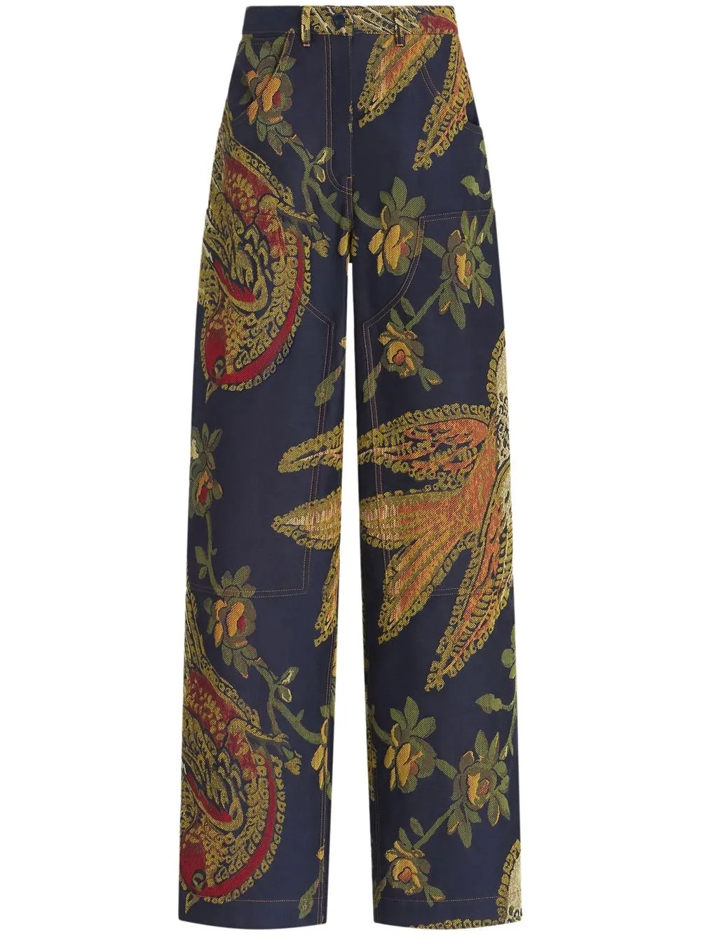 

ETRO jacquard high-waisted straight-leg jeans - Blue