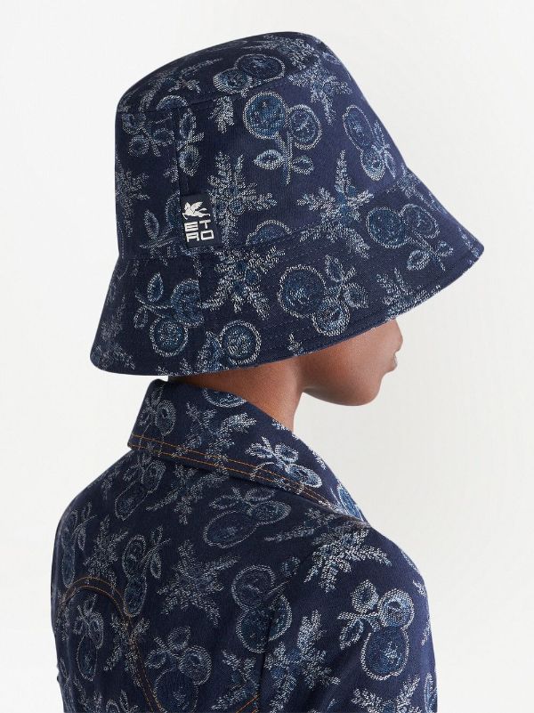 Etro Denim Jacquard Bucket Hat in Navy Blue