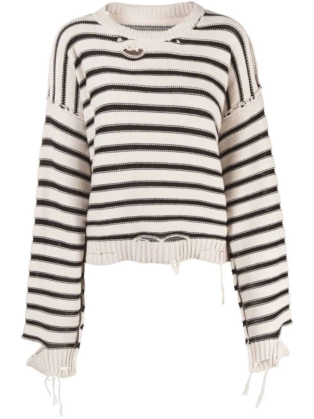 

MM6 Maison Margiela distressed horizontal-stripe jumper - Neutrals