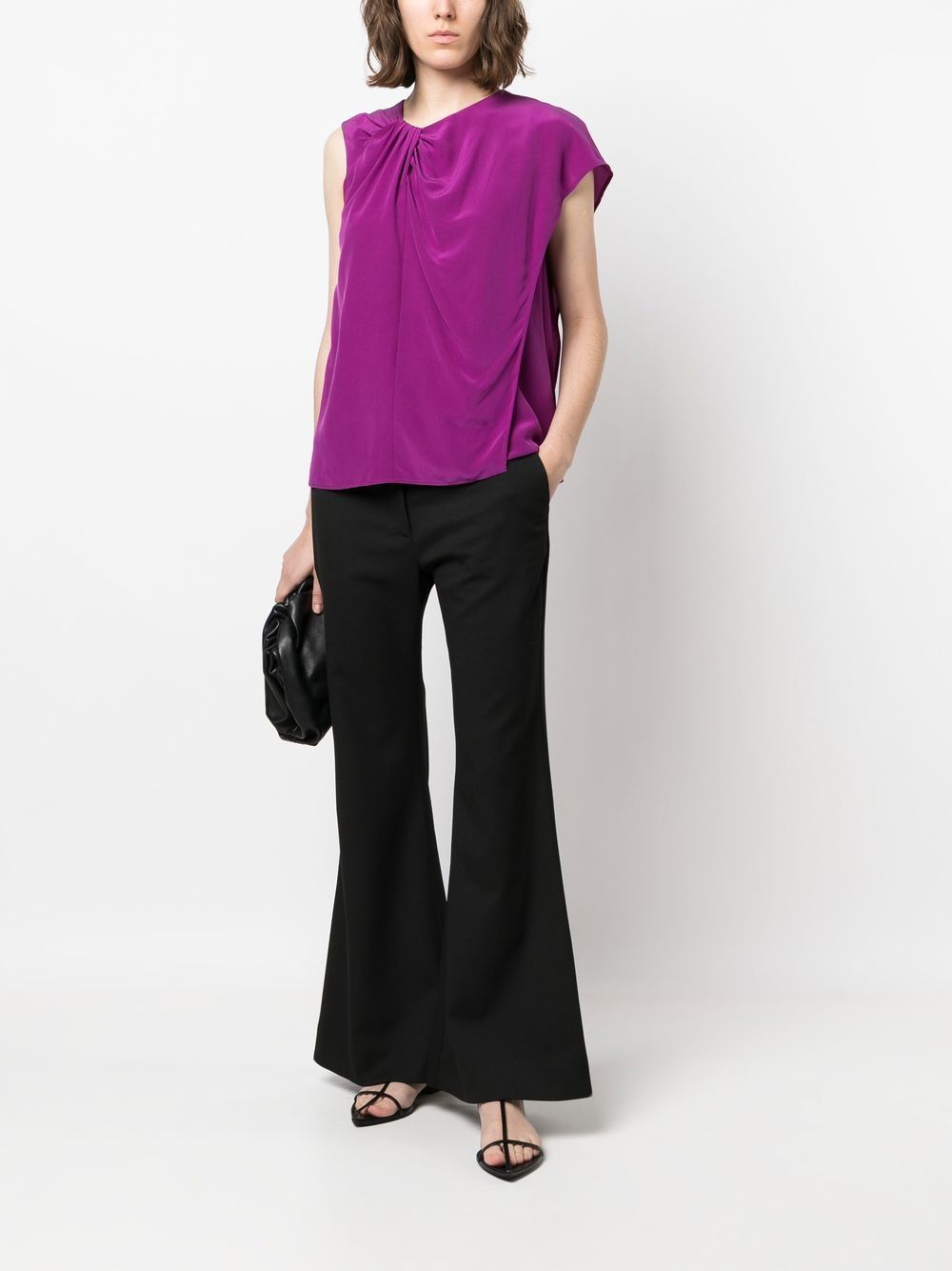 Shop 's Max Mara Asymmetric-sleeve Silk T-shirt In Violett