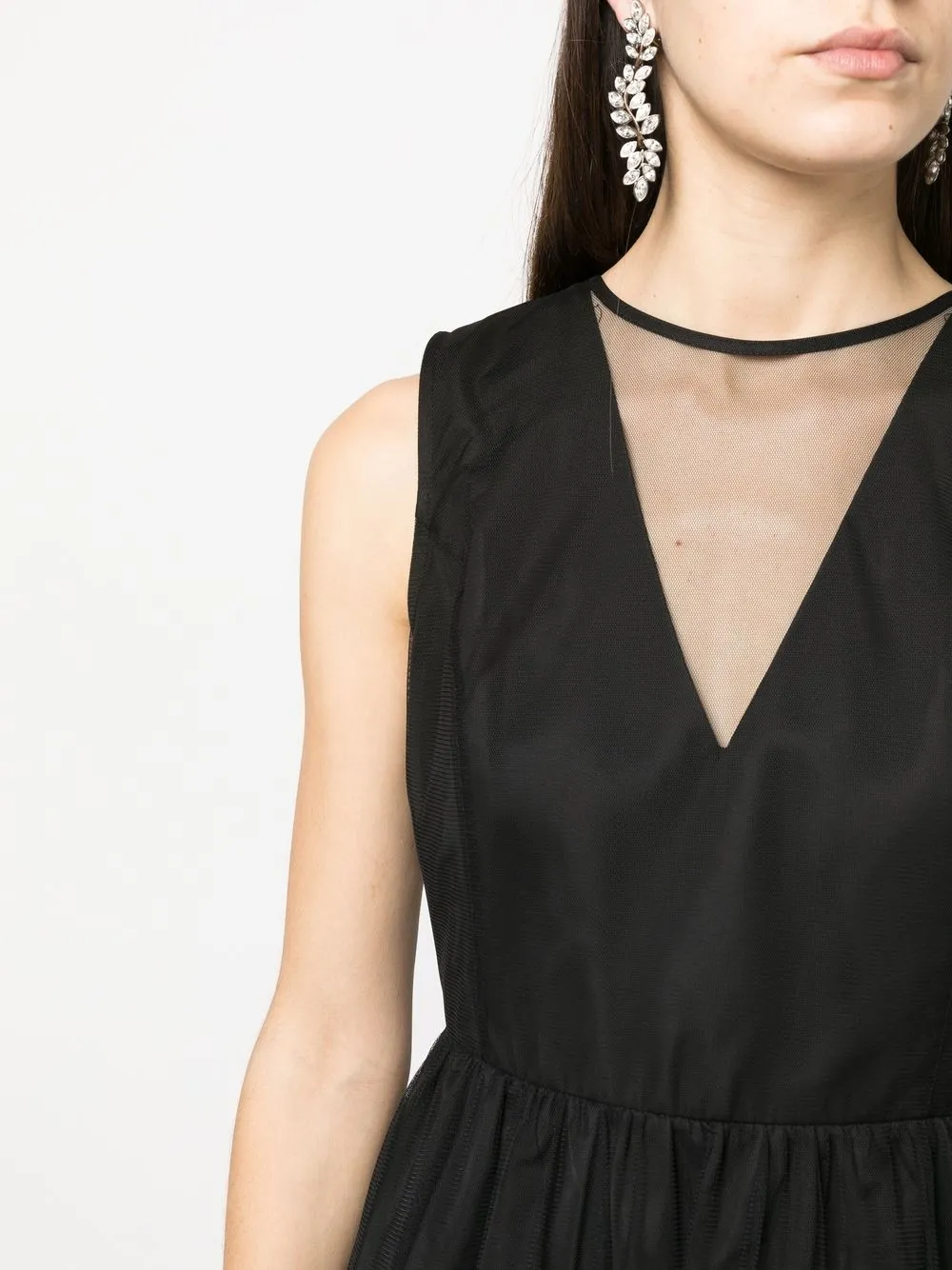 Twinset Tulle-trim Sleeveless Midi Dress In Schwarz