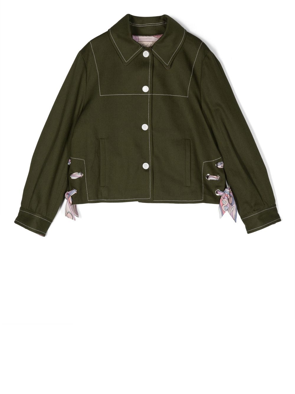 Pucci Junior Kids' Lace-detail Cotton Jacket In Green