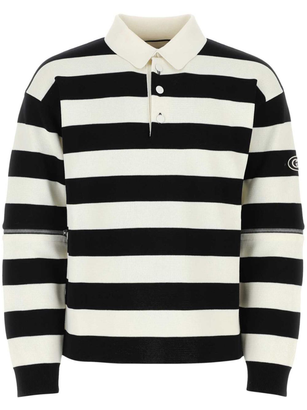 detachable-sleeves striped polo shirt