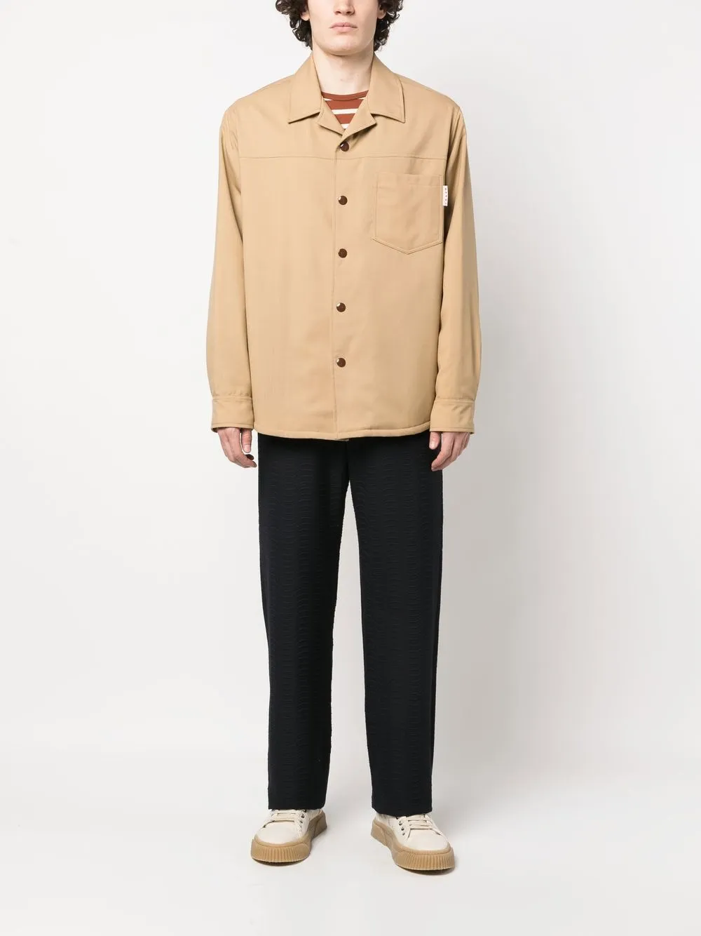 Shop Marni Virgin Wool Shirt Jacket In Neutrals